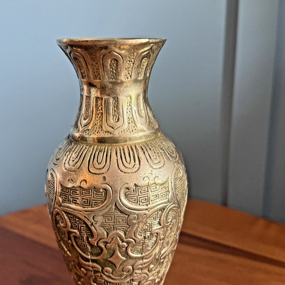 Heavy Cast Brass Asian Inspired Sculptural Vase Form Open Bottom 9" - Picture 13 of 13